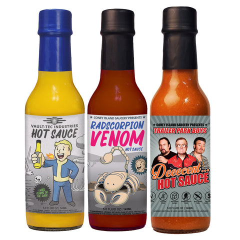 Fast Pass Pack Hot Sauce 3-Pack – Radscorpion Venom, Vault-Tec & Deeecent