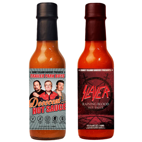 Official Grease Fire Hot Sauce Set 2-Pack 5oz – Raining Blood and Deeecent Hot Sauce