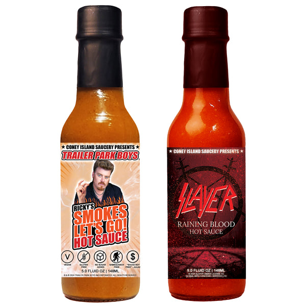 Official Slayer Smoke and Fire Hot Sauce Set 2-Pack 5oz – Raining Blood and Ricky’s Smokes Let’s Go